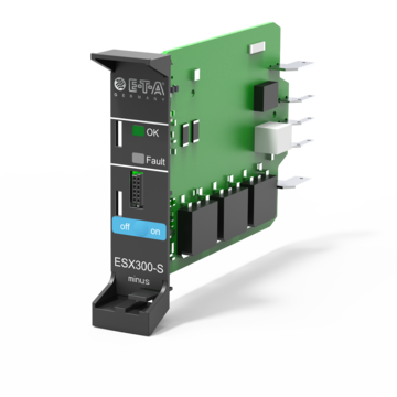 Typ ESX300-S minus von E-T-A: Gewährleistet mittels elektr. Strombegrenzung und Lastabschaltung den sicheren Überstromschutz.